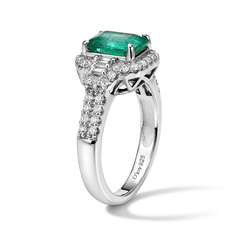 Certified and Appraised D'Joy Premium Kagem Zambian Emerald and Moissanite 2.15 ctw Ring in Rhodium Over Sterling Silver (Size 6.0)