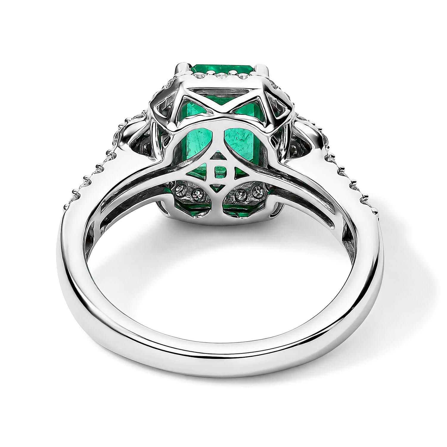 Certified and Appraised D'Joy Premium Kagem Zambian Emerald and Moissanite 2.15 ctw Ring in Rhodium Over Sterling Silver (Size 6.0)