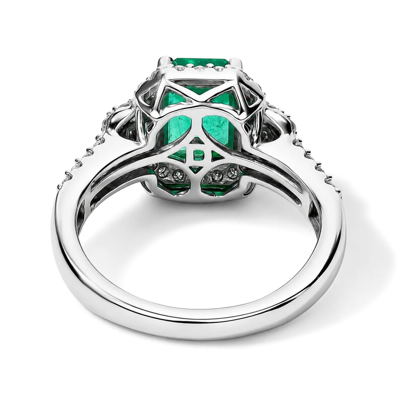 Certified and Appraised D'Joy Premium Kagem Zambian Emerald and Moissanite 2.15 ctw Ring in Rhodium Over Sterling Silver (Size 6.0)