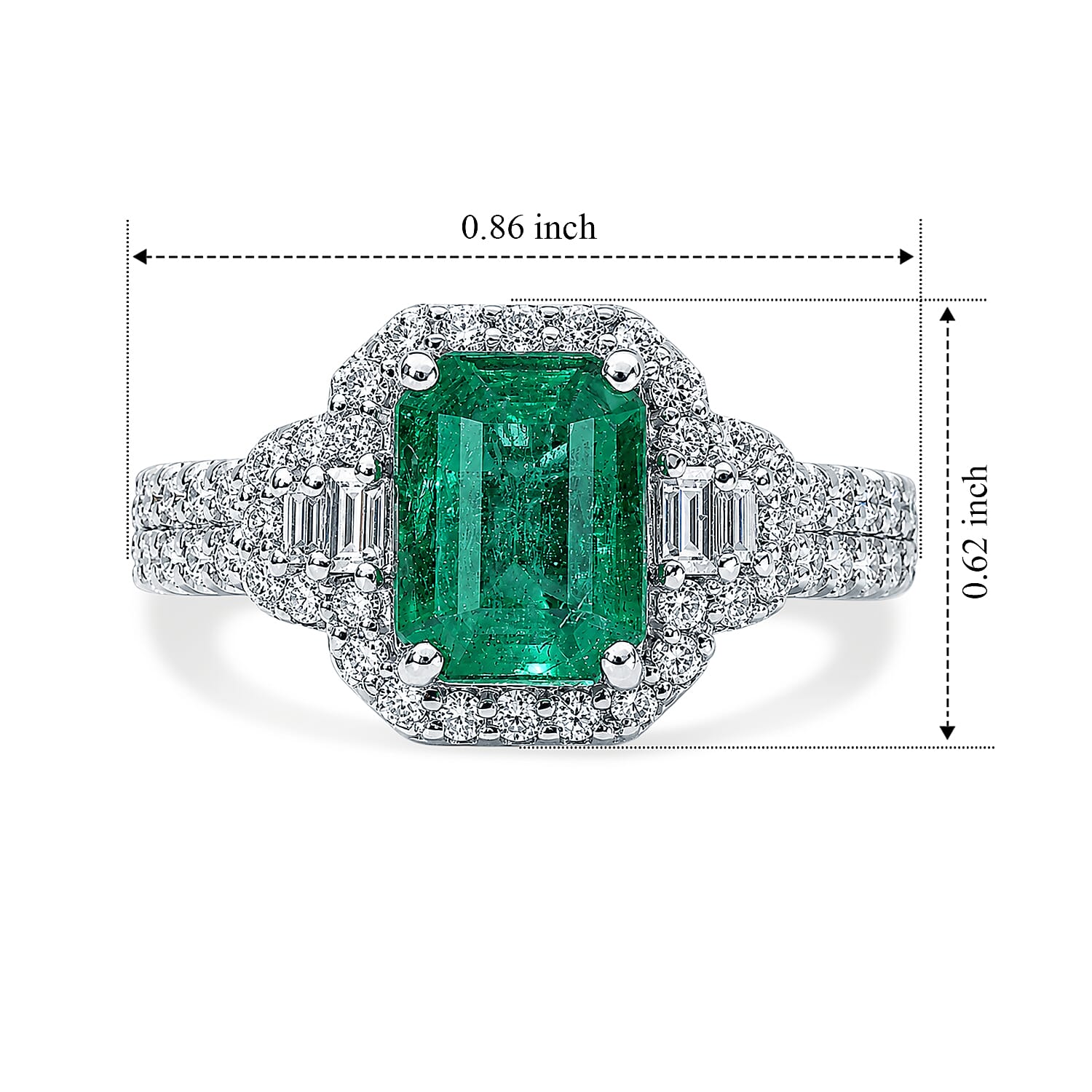Certified and Appraised D'Joy Premium Kagem Zambian Emerald and Moissanite 2.15 ctw Ring in Rhodium Over Sterling Silver (Size 6.0)