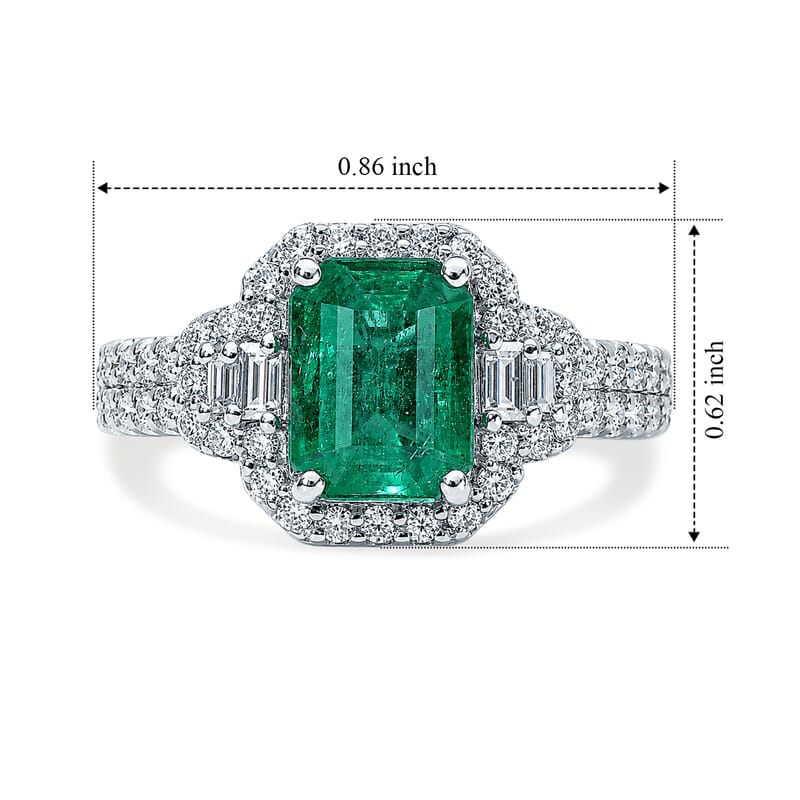 Certified and Appraised D'Joy Premium Kagem Zambian Emerald and Moissanite 2.15 ctw Ring in Rhodium Over Sterling Silver (Size 6.0)