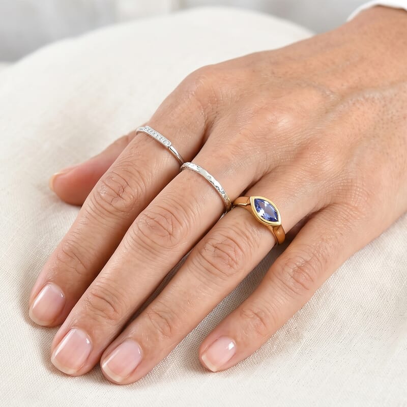 D'Joy Tanzanite 1.35 ctw Solitaire Ring in 18K Vermeil Yellow Gold Over Sterling Silver (Size 6.0)