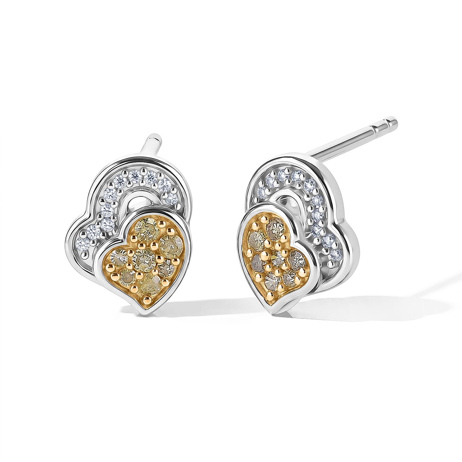 D'Joy Yellow and White Diamond 0.20 ctw Cluster Earrings in Rhodium Over Sterling Silver