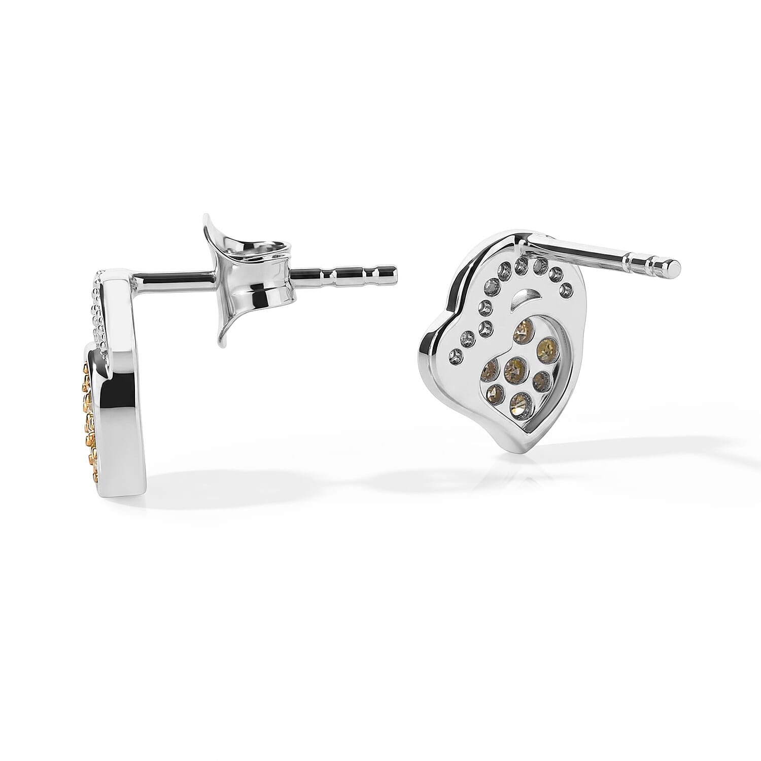 D'Joy Yellow and White Diamond 0.20 ctw Cluster Earrings in Rhodium Over Sterling Silver