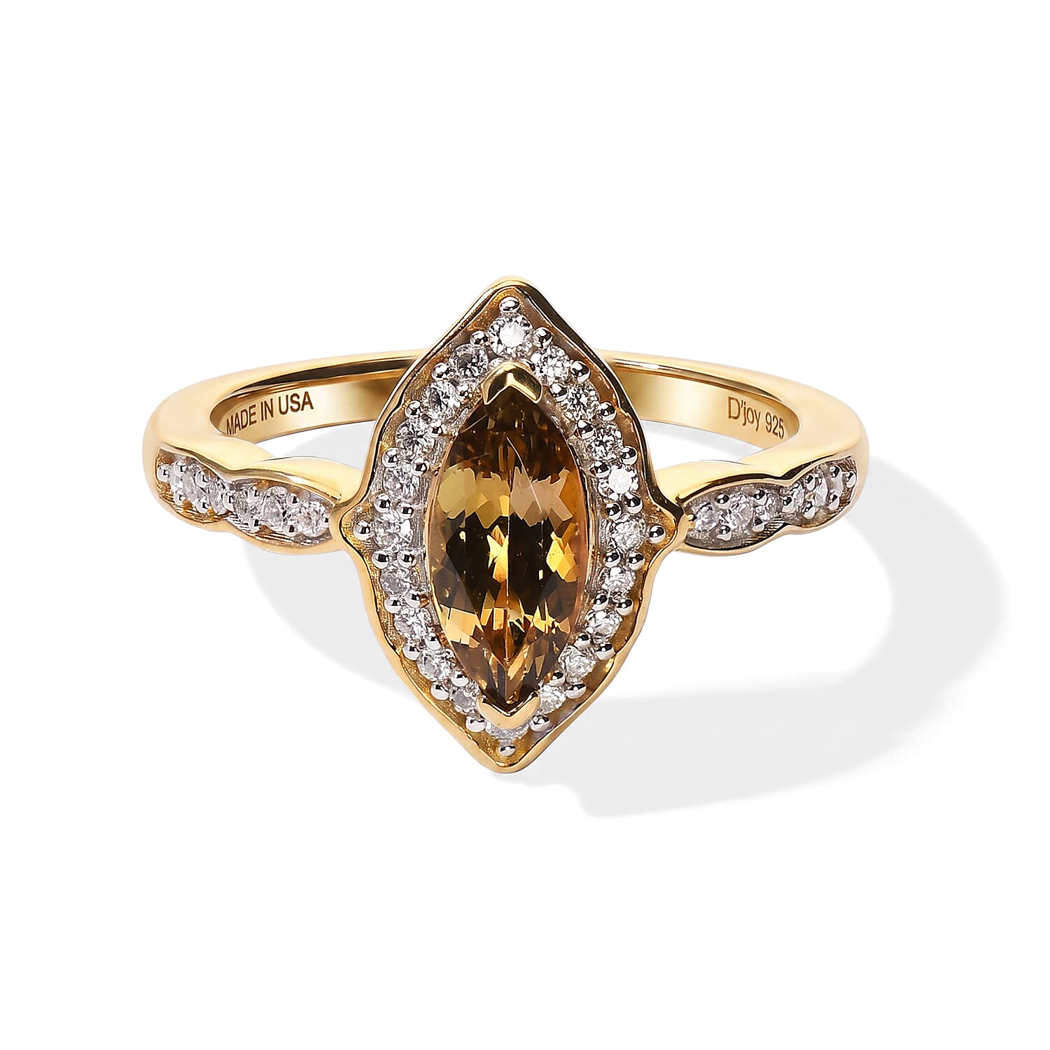 D'Joy Golden Tanzanite and Moissanite 1.00 ctw Regal Marquise Crown Ring in 18K Vermeil Yellow Gold Over Sterling Silver (Size 6.0)
