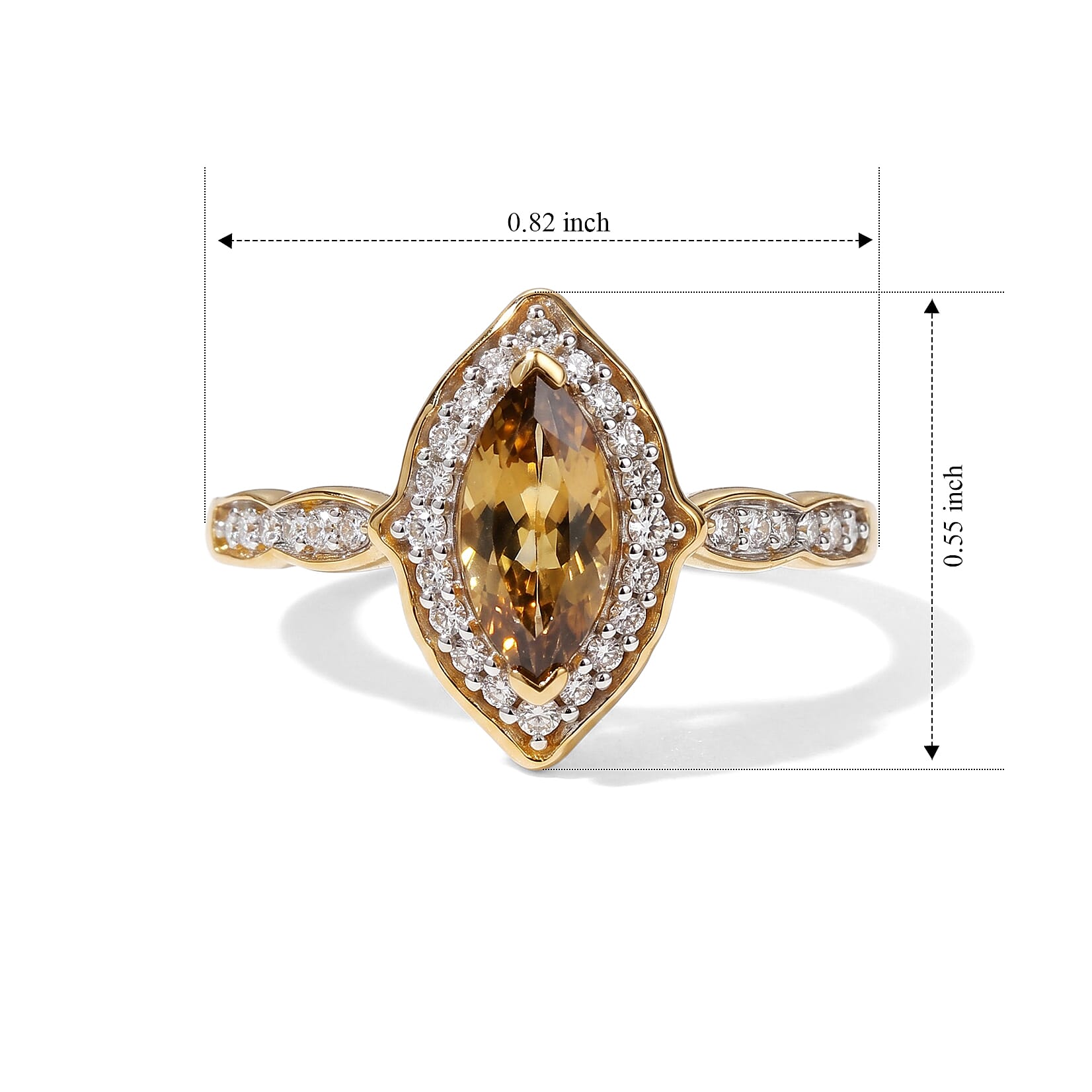D'Joy Golden Tanzanite and Moissanite 1.00 ctw Regal Marquise Crown Ring in 18K Vermeil Yellow Gold Over Sterling Silver (Size 6.0)