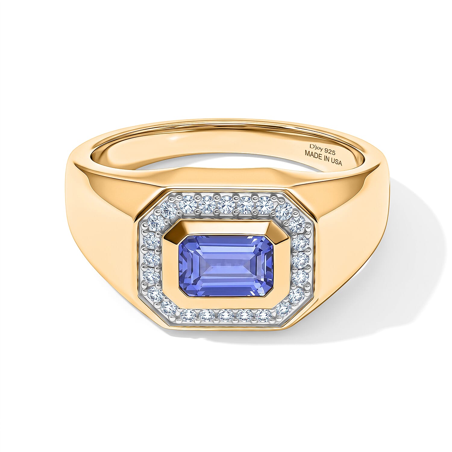 D'Joy Tanzanite and Moissanite 1.20 ctw Men's Ring in 18K Vermeil Yellow Gold Over Sterling Silver (Size 9.0)