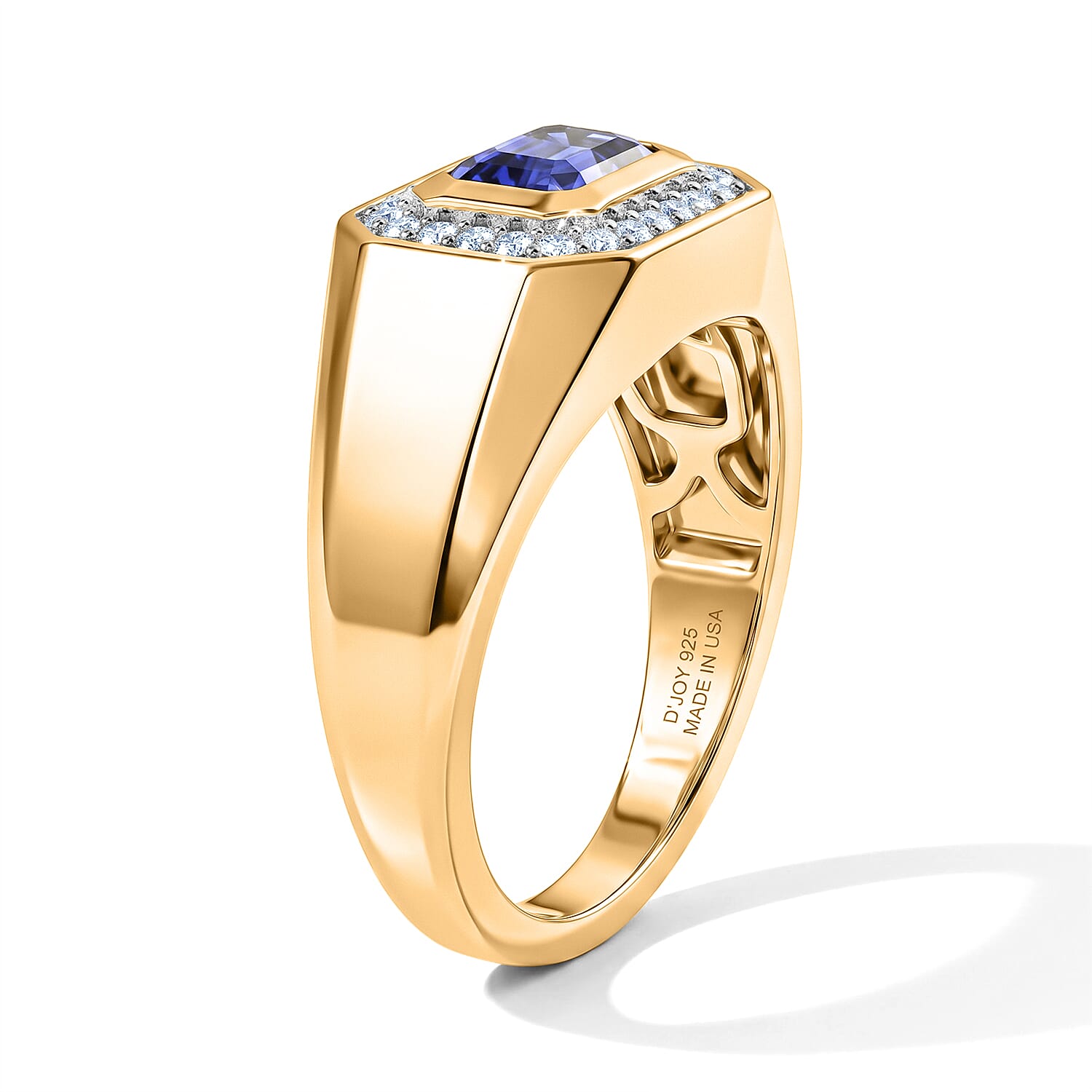 D'Joy Tanzanite and Moissanite 1.20 ctw Men's Ring in 18K Vermeil Yellow Gold Over Sterling Silver (Size 9.0)