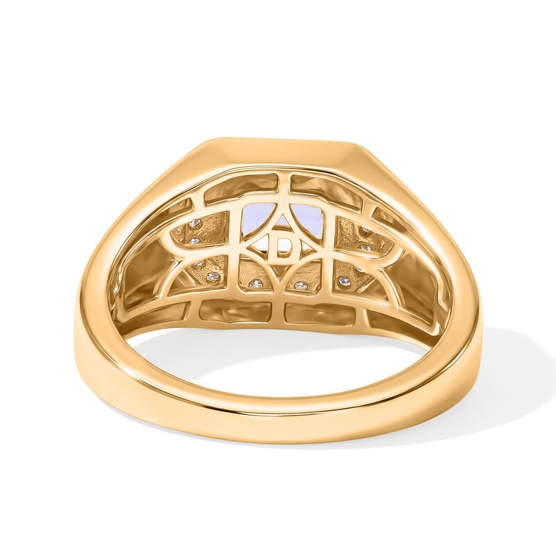 D'Joy Tanzanite and Moissanite 1.20 ctw Men's Ring in 18K Vermeil Yellow Gold Over Sterling Silver (Size 9.0)