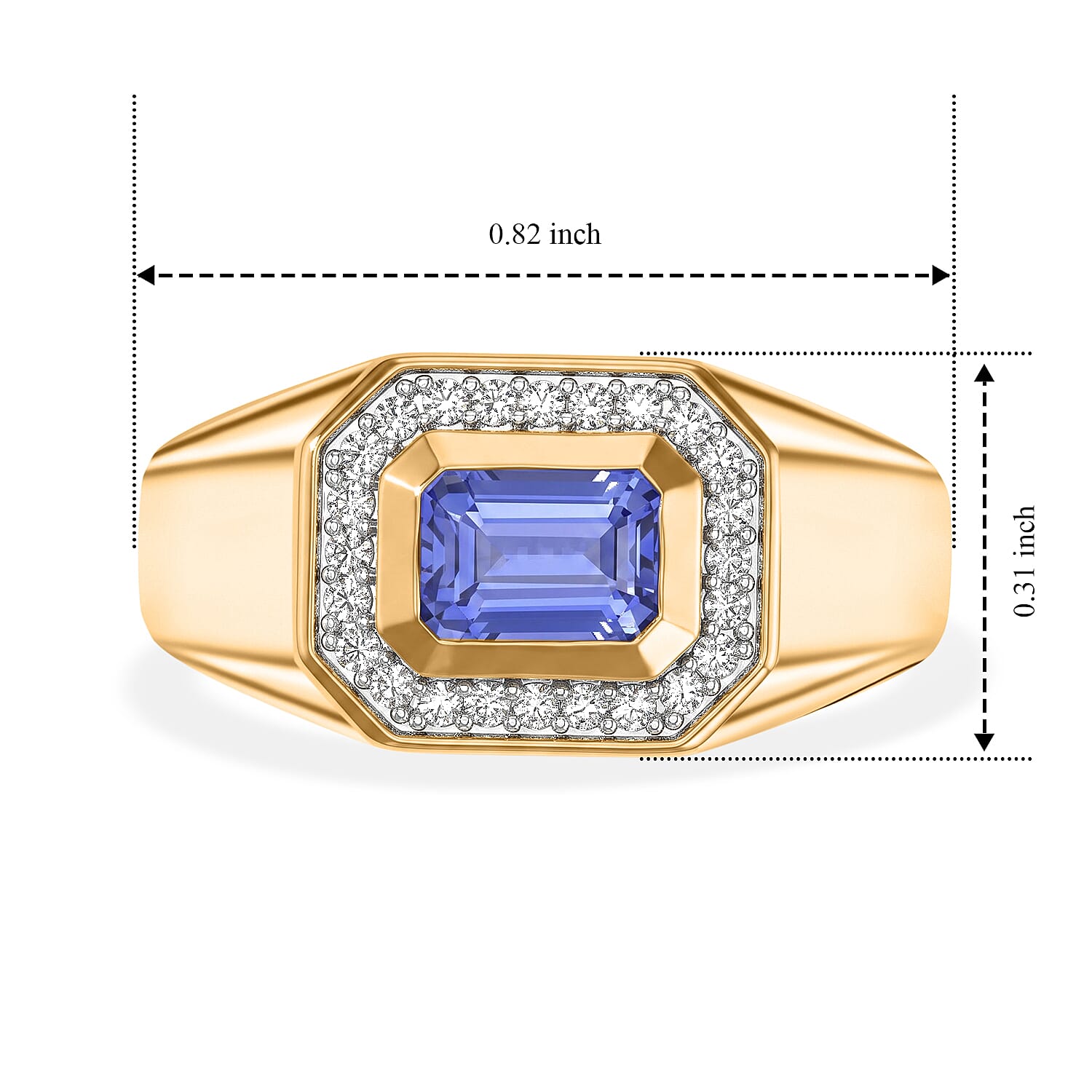 D'Joy Tanzanite and Moissanite 1.20 ctw Men's Ring in 18K Vermeil Yellow Gold Over Sterling Silver (Size 9.0)