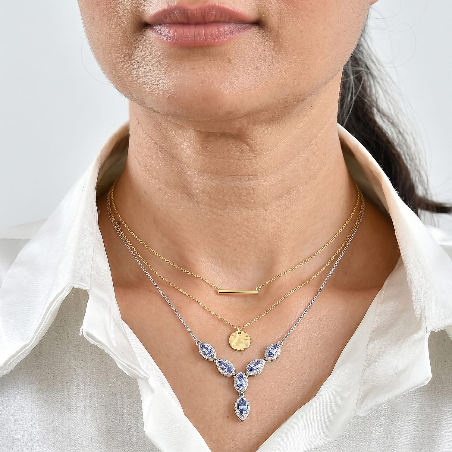 D'Joy Tanzanite and Moissanite 2.90 ctw Necklace in Rhodium Over Sterling Silver 18 Inches