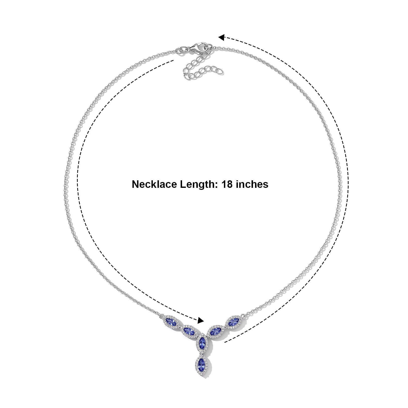 D'Joy Tanzanite and Moissanite 2.90 ctw Necklace in Rhodium Over Sterling Silver 18 Inches
