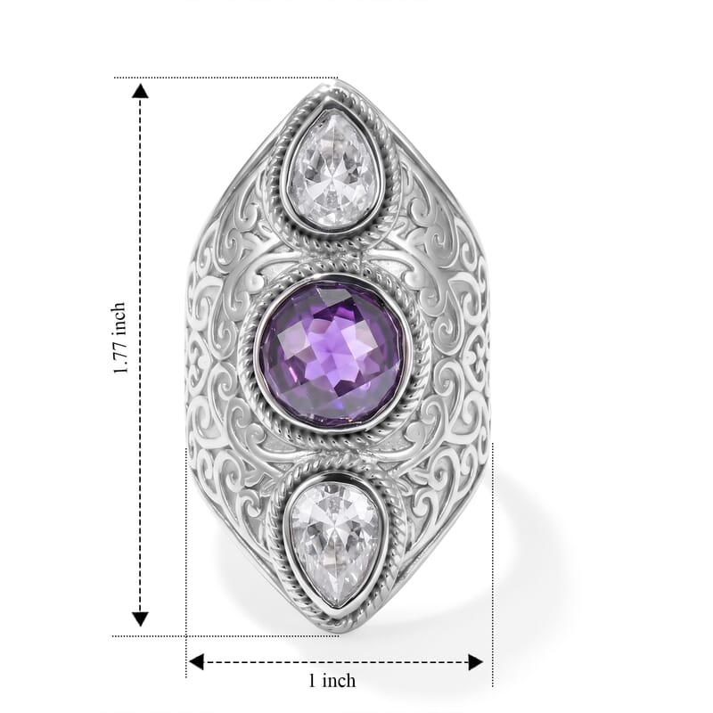 EverTrue Simulated Amethyst Color and White Diamond Ring in Stainless Steel (Size 5.0)
