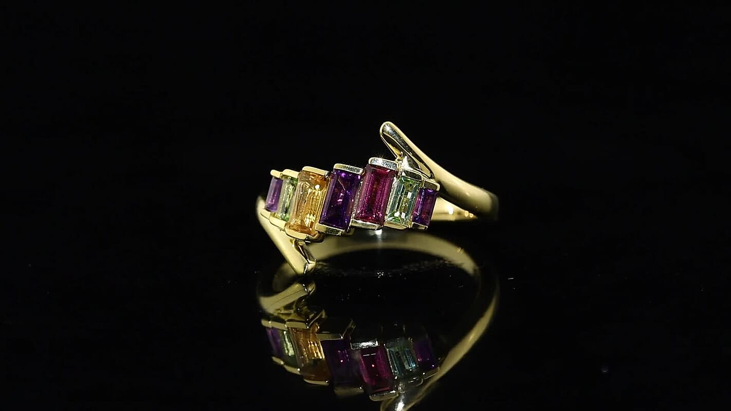 GP Premium Multi Gemstone 1.00 ctw Ring in 18K Vermeil Yellow Gold Over Sterling Silver (Size 7.0)