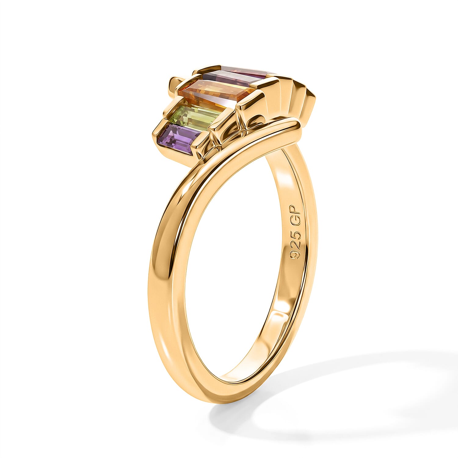GP Royal Art Deco Collection Premium Multi Gemstone 1.00 ctw Ring in 18K Vermeil Yellow Gold Over Sterling Silver (Size 5.0)