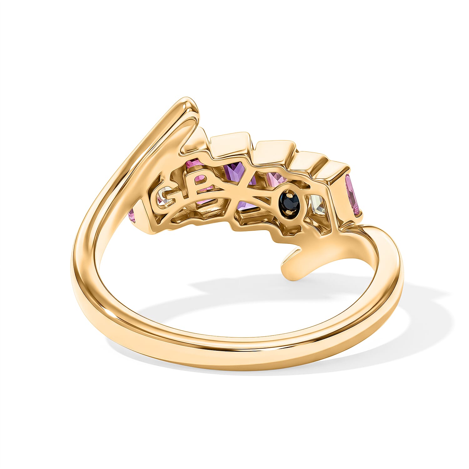 GP Royal Art Deco Collection Premium Multi Gemstone 1.00 ctw Ring in 18K Vermeil Yellow Gold Over Sterling Silver (Size 5.0)