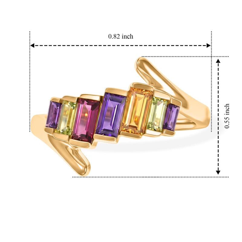 GP Royal Art Deco Collection Premium Multi Gemstone 1.00 ctw Ring in 18K Vermeil Yellow Gold Over Sterling Silver (Size 5.0)