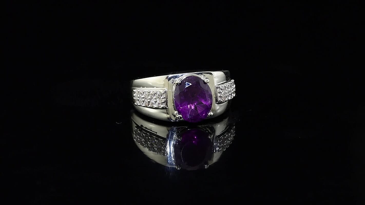 EverTrue African Amethyst, White Zircon Ring in Platinum Bond (Size 10.0) 5.40 ctw