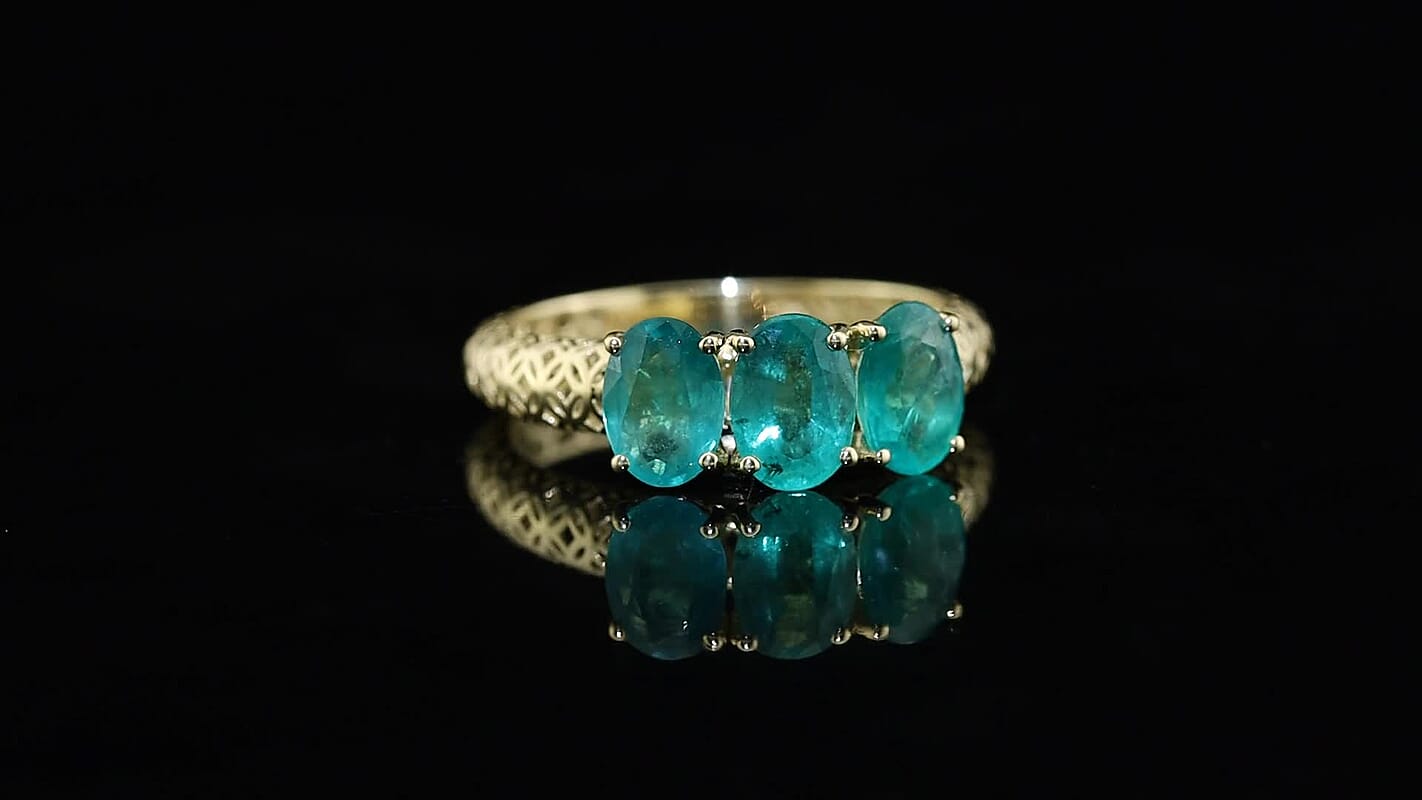 Mirage Collection 10K Yellow Gold AAA Emerald 3 Stone Ring (Size 10.0) 2.40 ctw