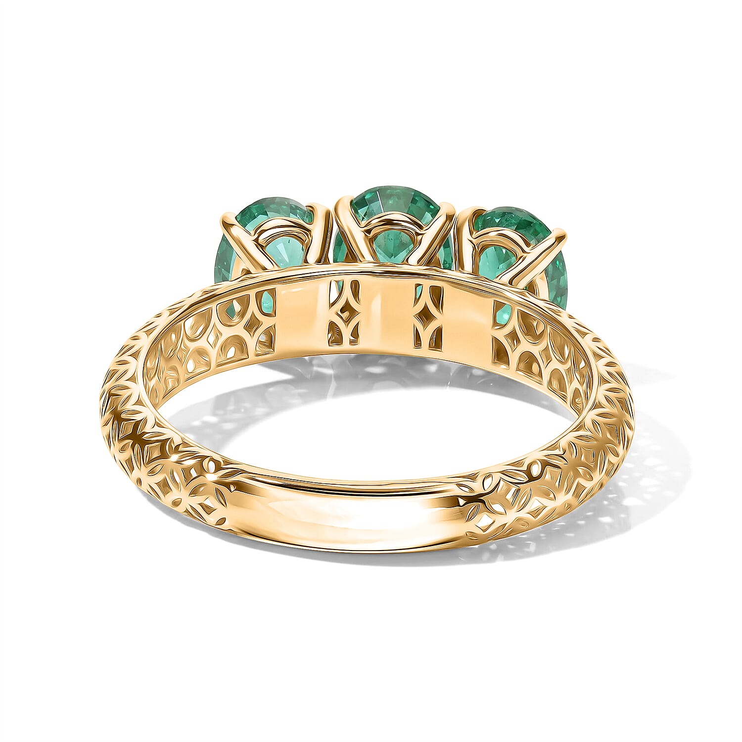 Doorbuster Mirage Collection AAA Kagem Zambian Emerald 2.40 ctw 3 Stone Ring in 10K Yellow Gold (Size 7.0)