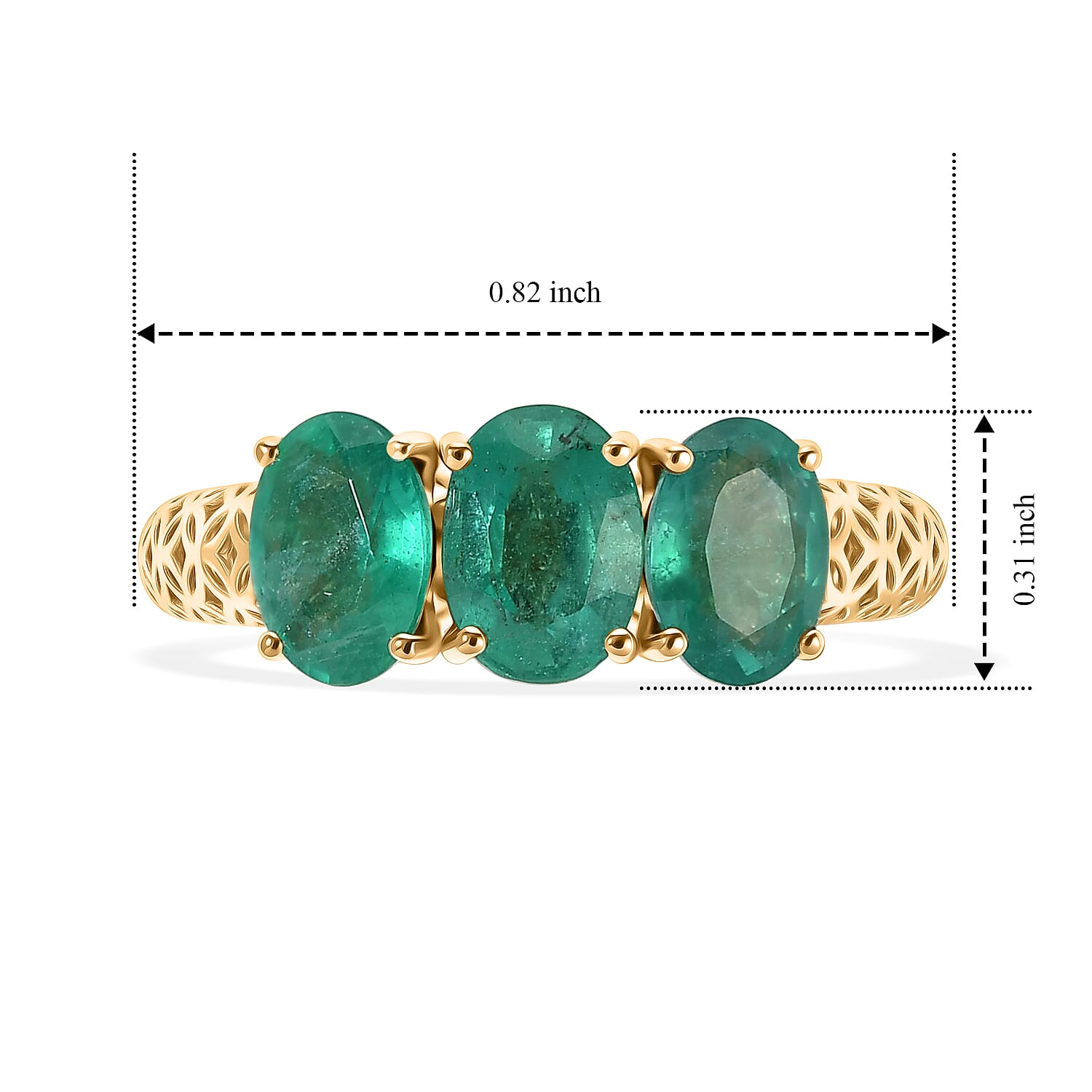 Doorbuster Mirage Collection AAA Kagem Zambian Emerald 2.40 ctw 3 Stone Ring in 10K Yellow Gold (Size 7.0)