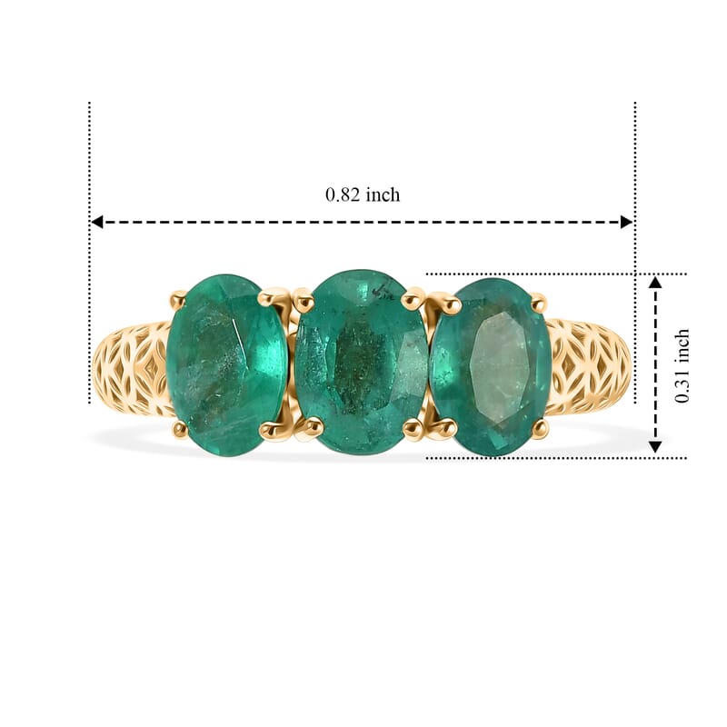 Doorbuster Mirage Collection AAA Kagem Zambian Emerald 2.40 ctw 3 Stone Ring in 10K Yellow Gold (Size 7.0)