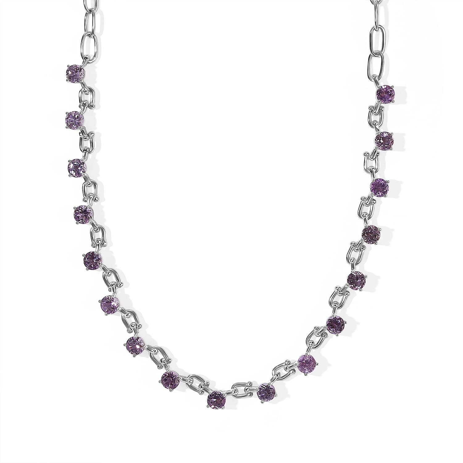 EverTrue Rose De France Amethyst 8.10 ctw Lucky Horseshoe Station Necklace in Platinum Bond with Stainless Steel 18 Inches