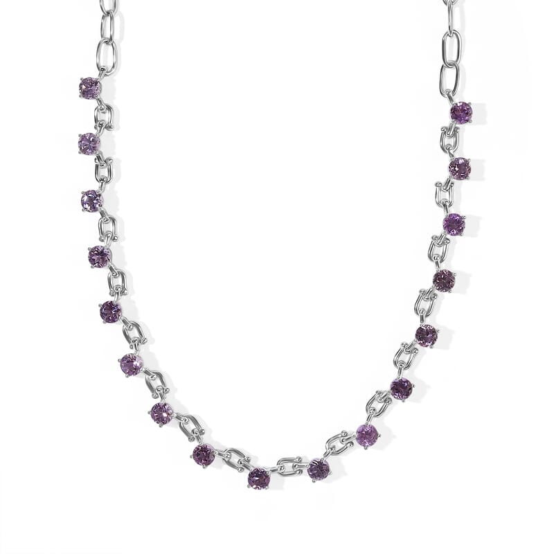 EverTrue Rose De France Amethyst 8.10 ctw Lucky Horseshoe Station Necklace in Platinum Bond with Stainless Steel 18 Inches