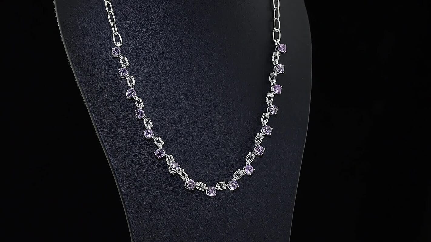 EverTrue Rose De France Amethyst 8.10 ctw Station Necklace in Platinum Bond with Stainless Steel 18 Inches