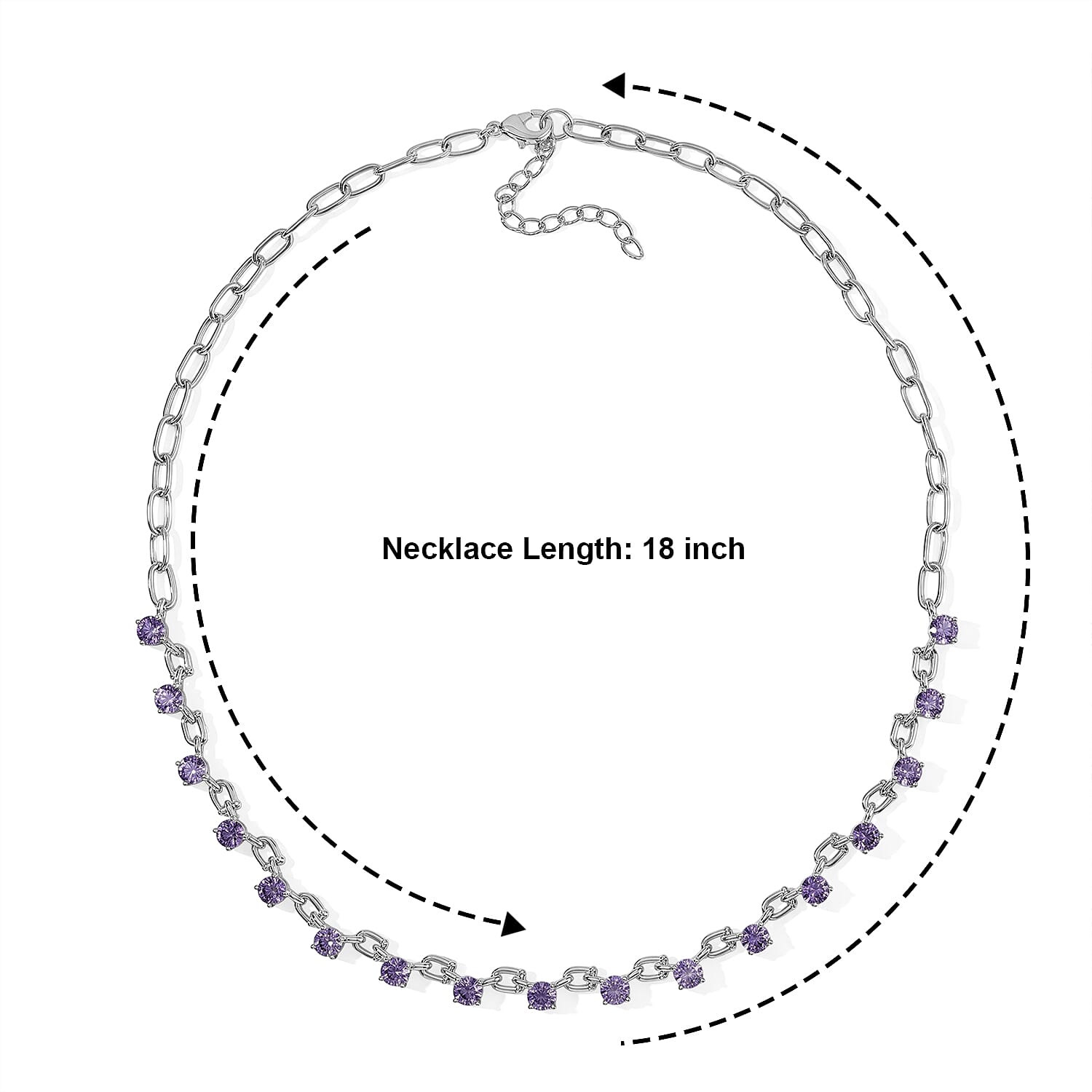 EverTrue Rose De France Amethyst 8.10 ctw Lucky Horseshoe Station Necklace in Platinum Bond with Stainless Steel 18 Inches