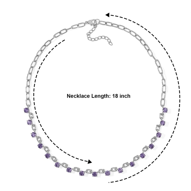 EverTrue Rose De France Amethyst 8.10 ctw Lucky Horseshoe Station Necklace in Platinum Bond with Stainless Steel 18 Inches