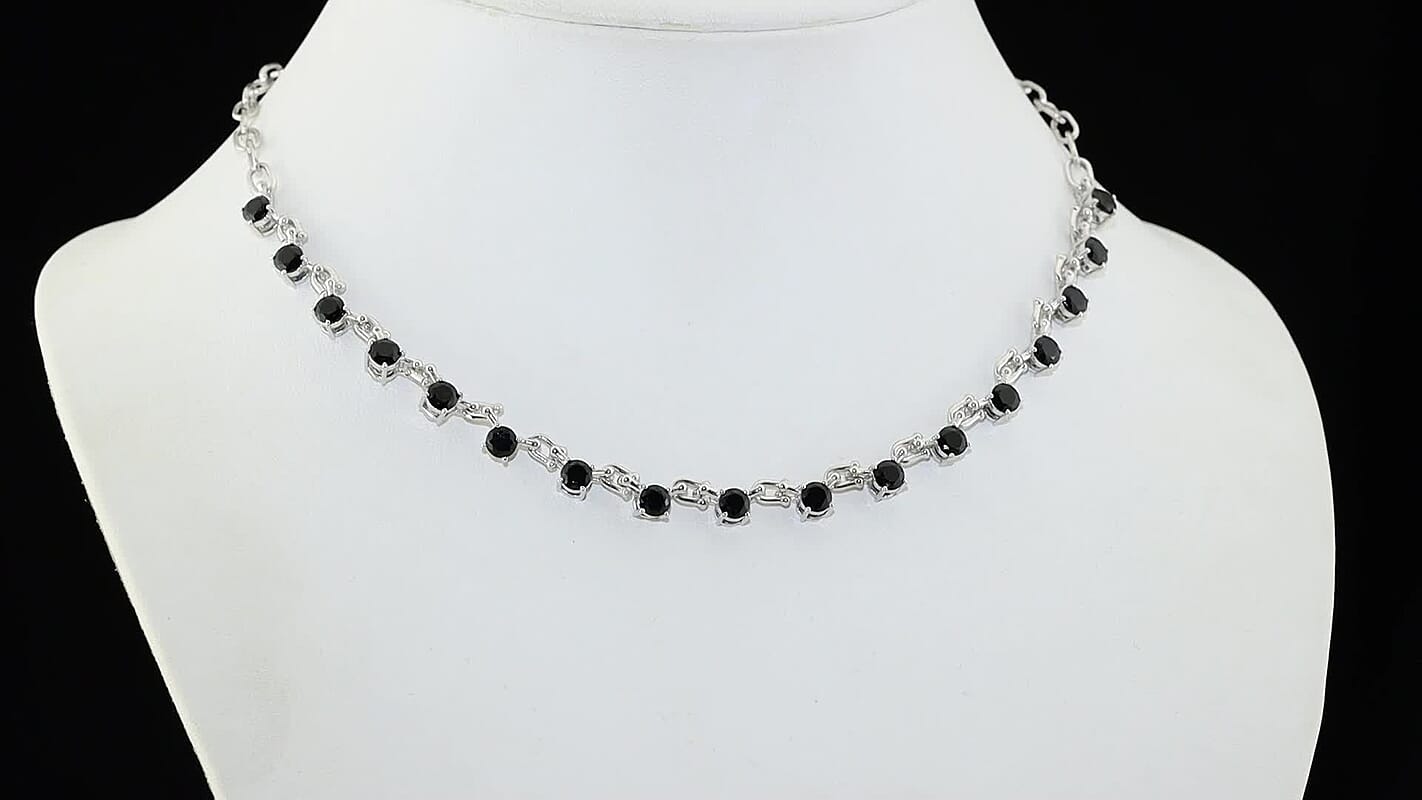 EverTrue Thai Black Spinel 4.35 ctw Station Necklace in Platinum Bond 18 Inches