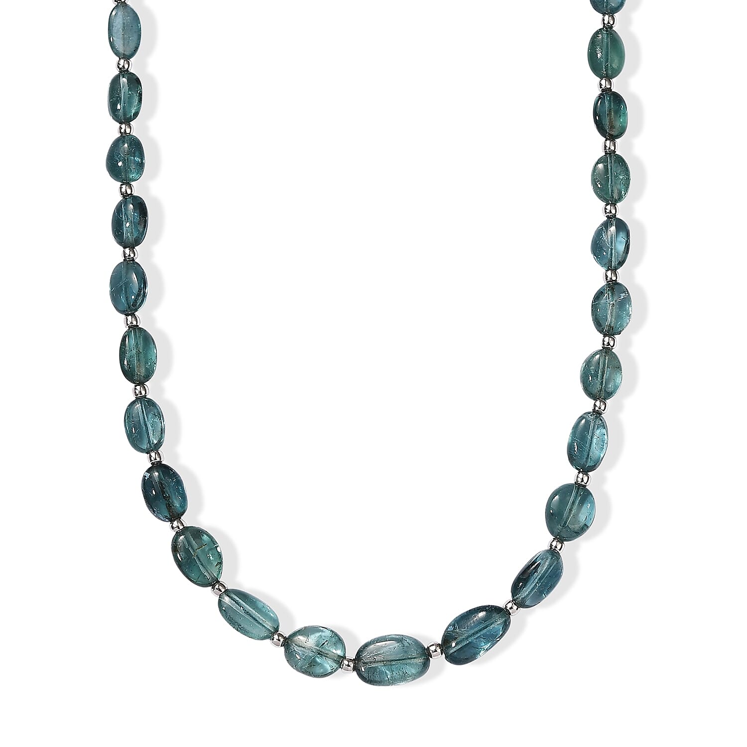 Luxoro AAA Pirineu Lagoon Tourmaline 32.00 ctw Oval Beaded Necklace in 10K White Gold 18 Inches