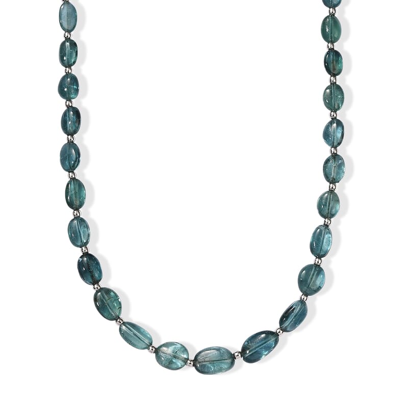 Luxoro AAA Pirineu Lagoon Tourmaline 32.00 ctw Oval Beaded Necklace in 10K White Gold 18 Inches