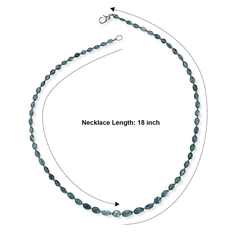 Luxoro AAA Pirineu Lagoon Tourmaline 32.00 ctw Oval Beaded Necklace in 10K White Gold 18 Inches