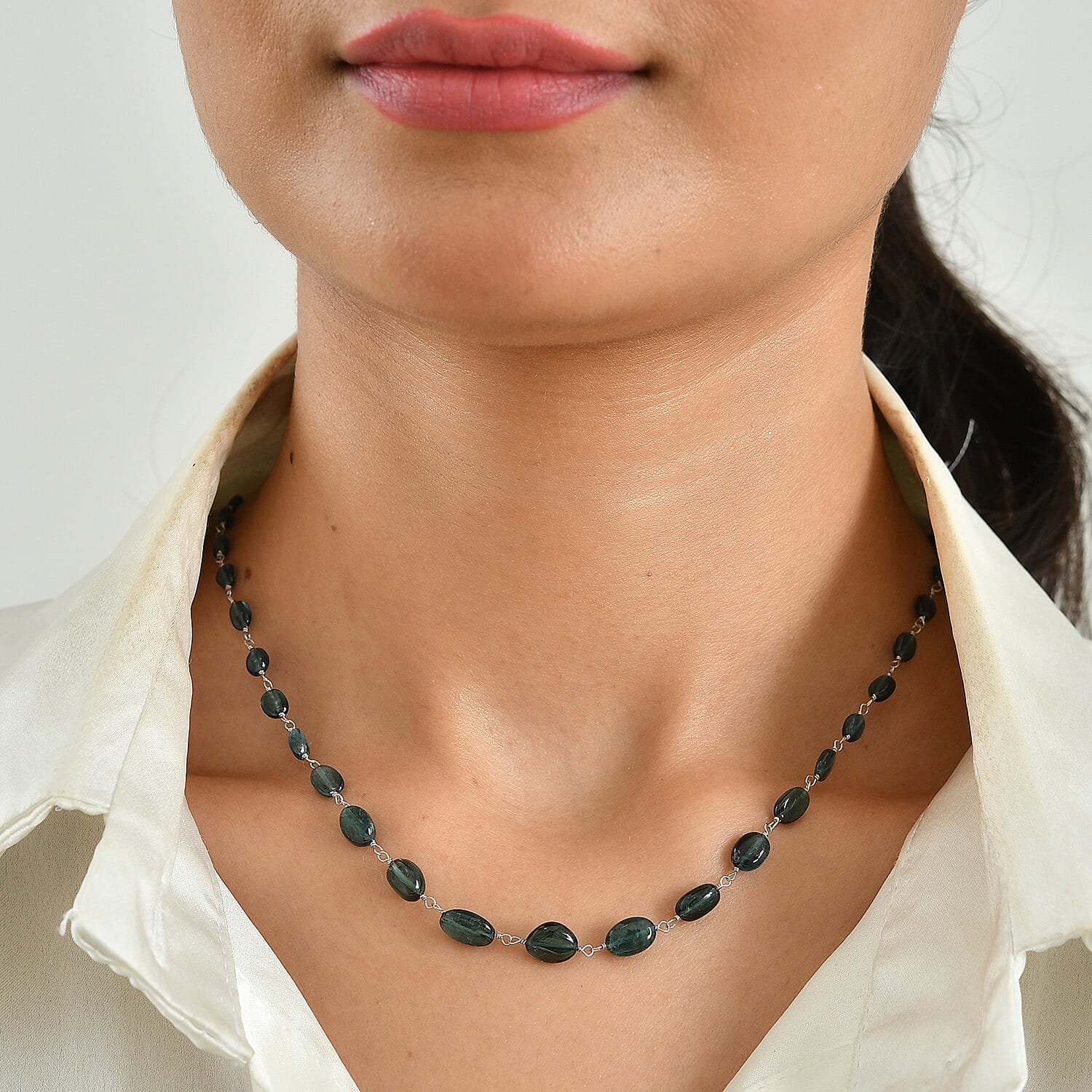 Rhapsody AAAA Monte Belo Indicolite 25.00 ctw Beaded Necklace in 950 Platinum (18-20 Inches)