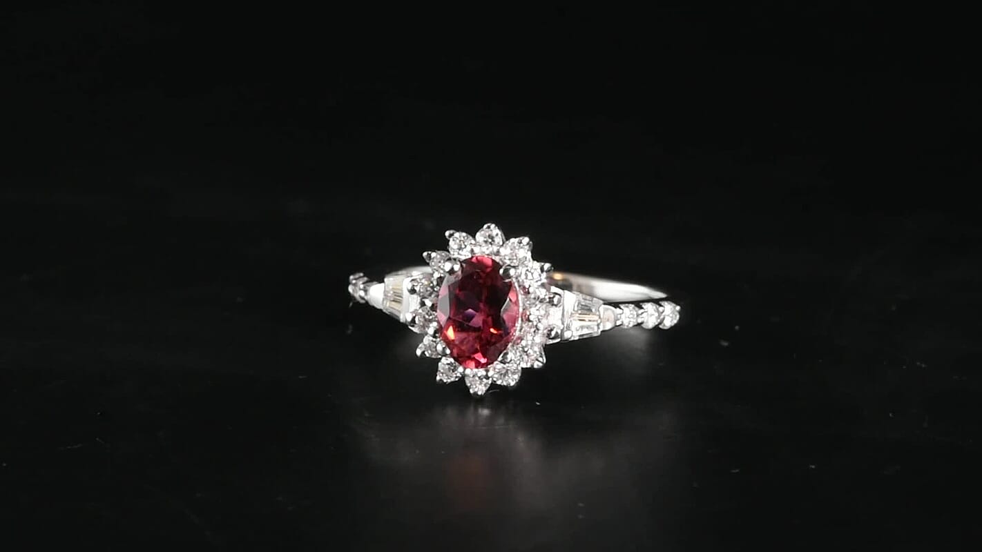 D''Joy Premium Ouro Fino Rubellite and Moissanite 1.15 ctw Ring in Rhodium Over Sterling Silver (Size 10.0)