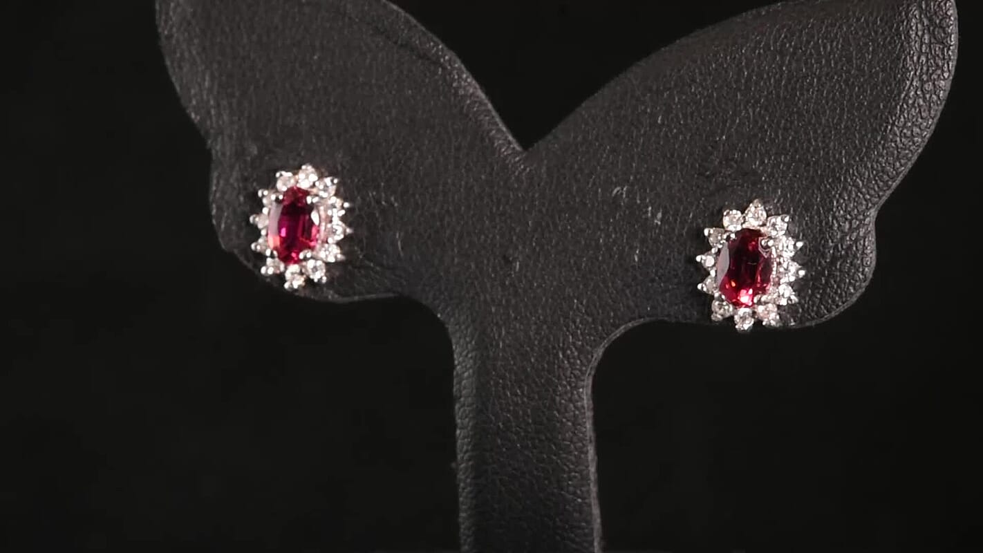 D''Joy Premium Ouro Fino Rubellite and Moissanite 1.20 ctw Earrings in Rhodium Over Sterling Silver