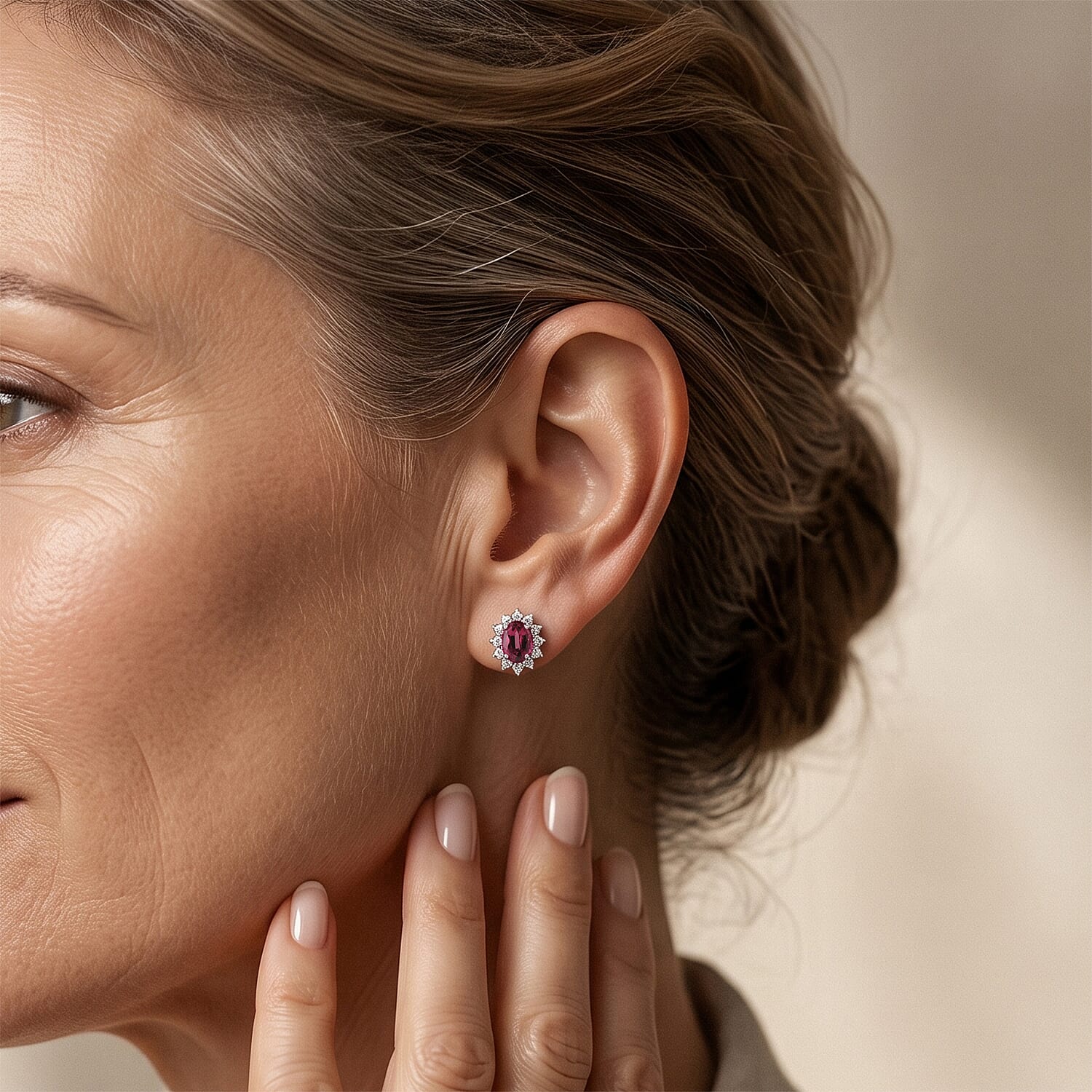 D'Joy Premium Ouro Fino Rubellite and Moissanite 1.20 ctw Earrings in Rhodium Over Sterling Silver