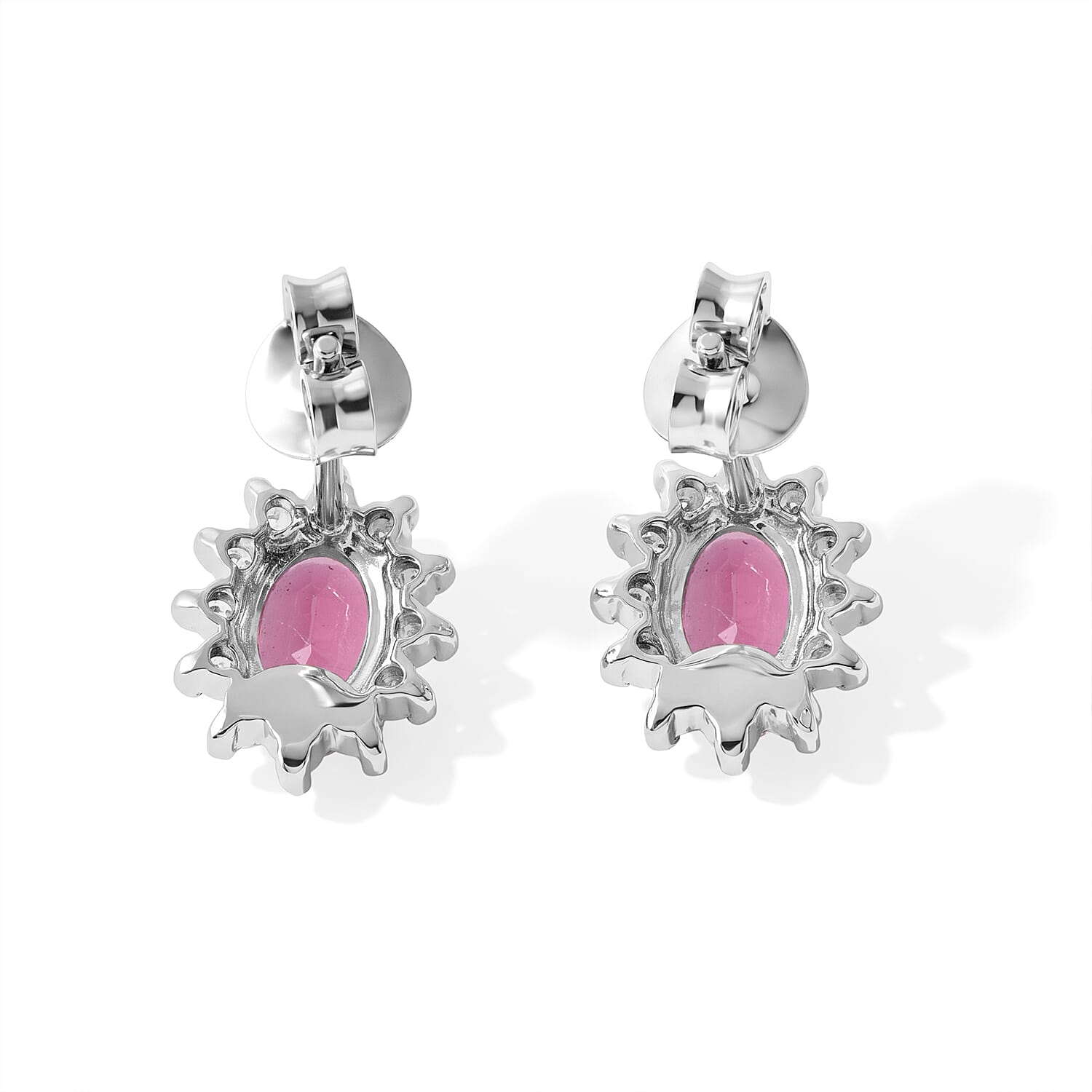 D'Joy Premium Ouro Fino Rubellite and Moissanite 1.20 ctw Earrings in Rhodium Over Sterling Silver