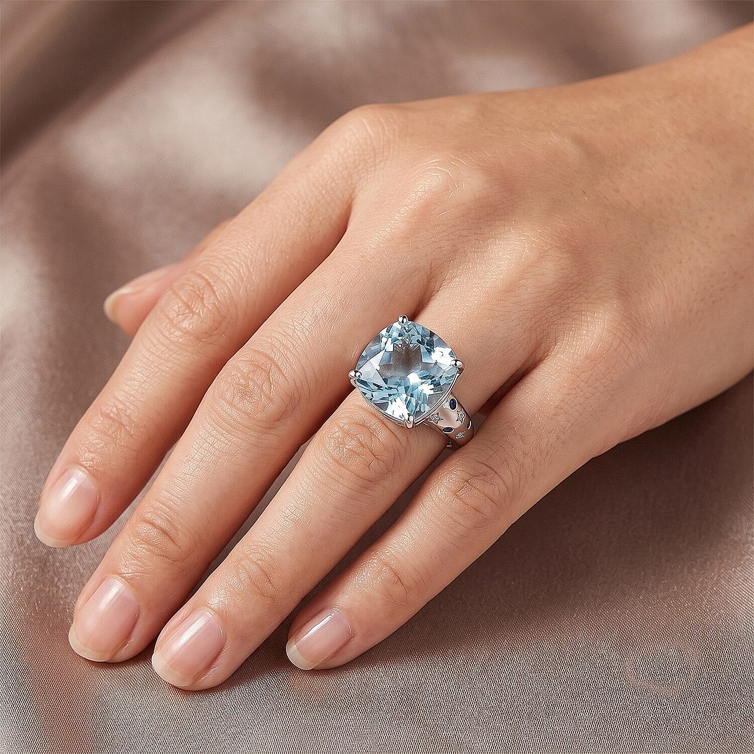 D'Joy Premium Skyblue Topaz, Multi Gemstone Ring in Rhodium Over Sterling Silver (Size 5.0) 8.90 ctw