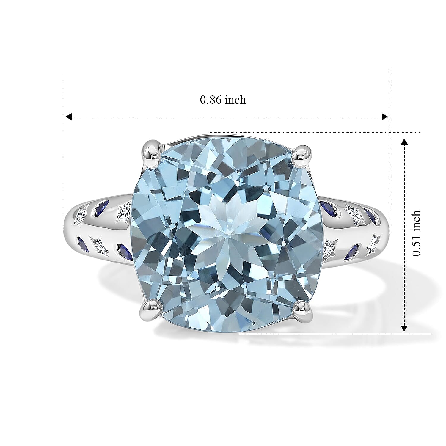 D'Joy Premium Skyblue Topaz, Multi Gemstone Ring in Rhodium Over Sterling Silver (Size 5.0) 8.90 ctw