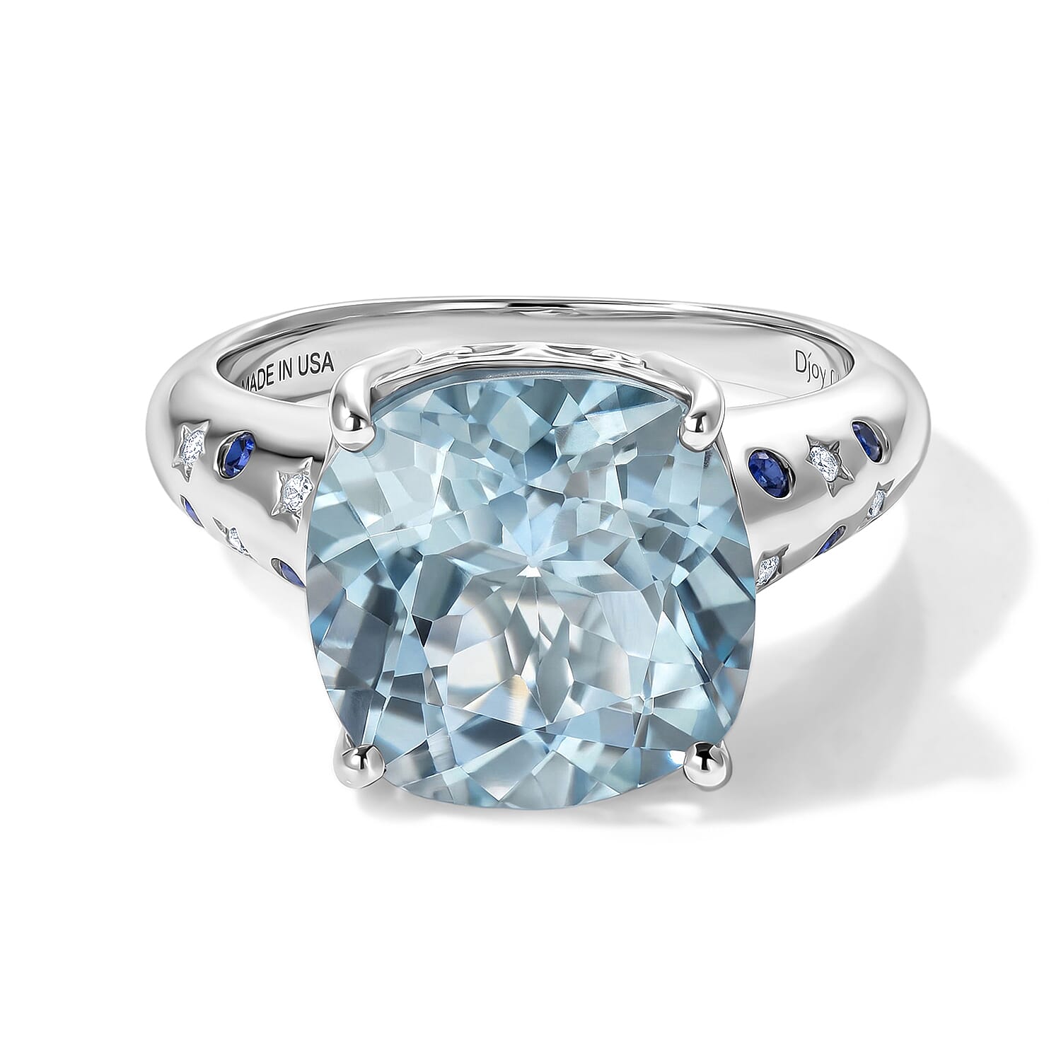 D'Joy Premium Skyblue Topaz, Multi Gemstone Ring in Rhodium Over Sterling Silver (Size 6.0) 8.90 ctw