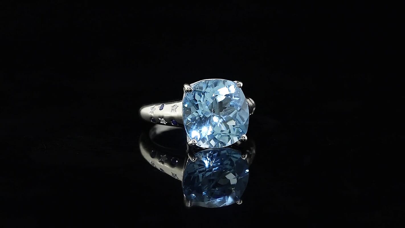D''Joy Premium Skyblue Topaz, Multi Gemstone Ring in Rhodium Over Sterling Silver (Size 10.0) 8.90 ctw