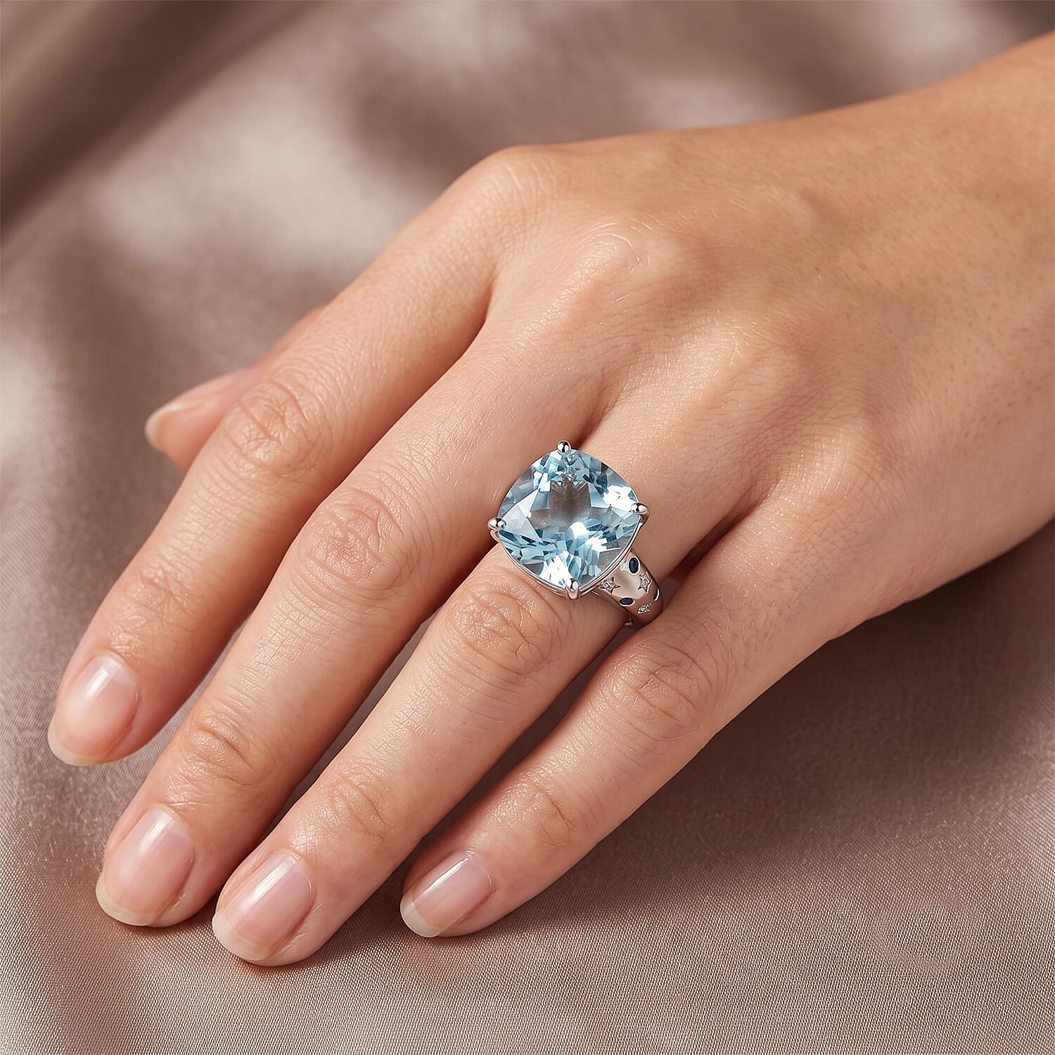 D'Joy Premium Skyblue Topaz, Multi Gemstone Ring in Rhodium Over Sterling Silver (Size 6.0) 8.90 ctw