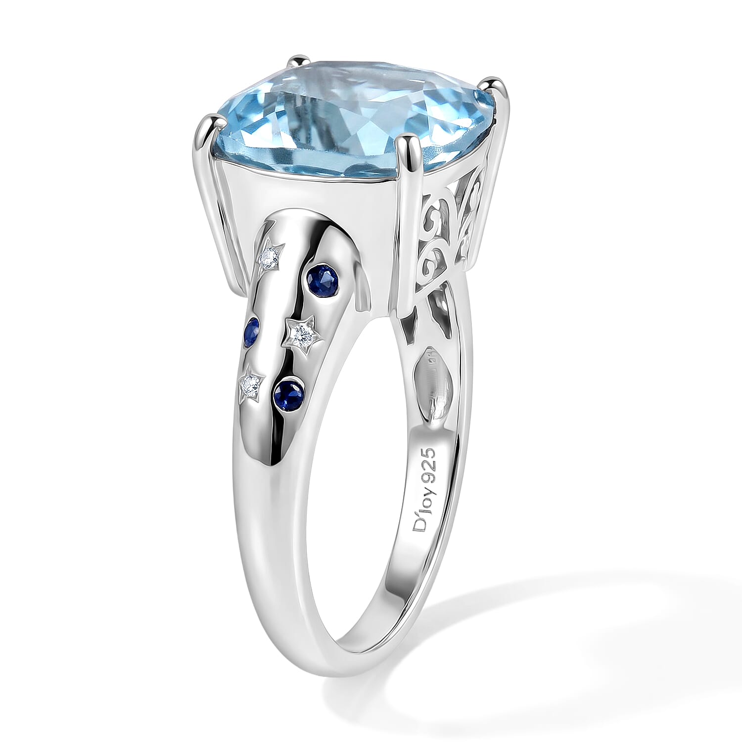 D'Joy Premium Skyblue Topaz, Multi Gemstone Ring in Rhodium Over Sterling Silver (Size 6.0) 8.90 ctw