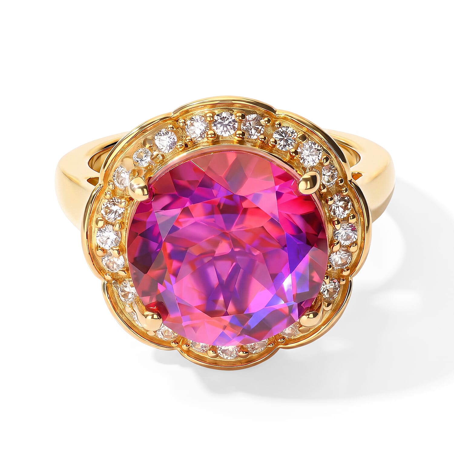 EverTrue Volcanic Triplet Quartz and White Zircon 7.30 ctw Ring in 18K YG Plated (Size 6.0)