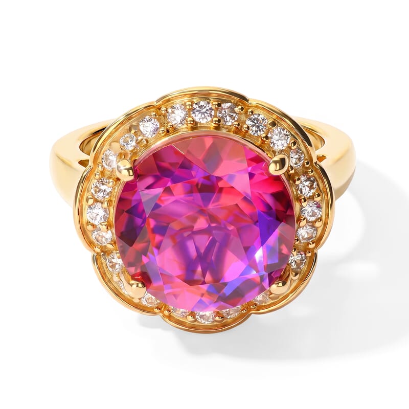 EverTrue Volcanic Triplet Quartz and White Zircon 7.30 ctw Ring in 18K YG Plated (Size 6.0)