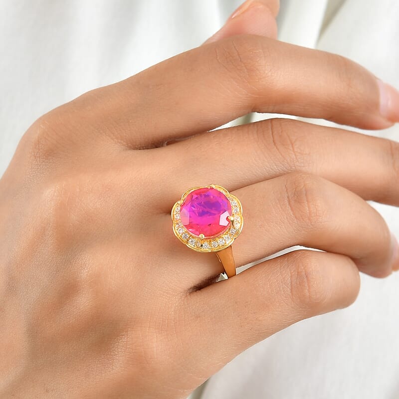 EverTrue Volcanic Triplet Quartz and White Zircon 7.30 ctw Ring in 18K YG Plated (Size 6.0)