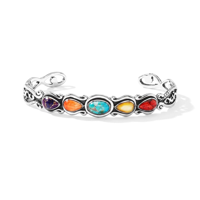 Santa Fe Style Multi Gemstone 1.25 ctw Cuff Bracelet in Sterling Silver (7.00 In)